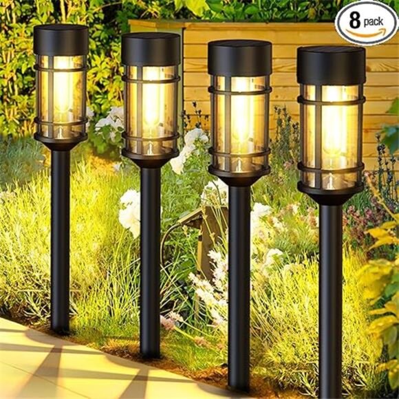 8 Pack Solar Pathway Lights Outdoor, Waterproof Solar Lights Outdoor with Metal - Picture 7 of 7